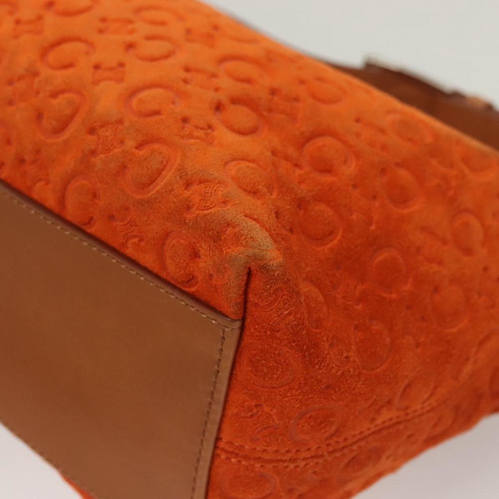 CELINE C Macadam Canvas Hand Bag Suede Orange Silver Auth bs27483 - Picture 13 of 16